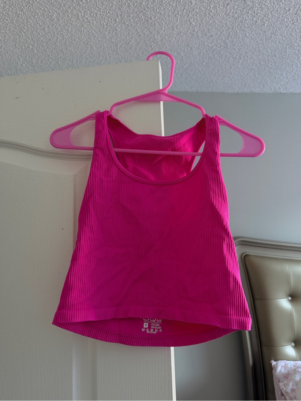 Ribbed Crop Tank Top in Bright Pink - Women
